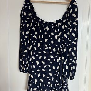 Reformation Navy and White Long Sleeve Dress